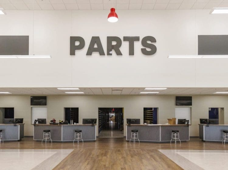 Interior of a parts center with labeled 